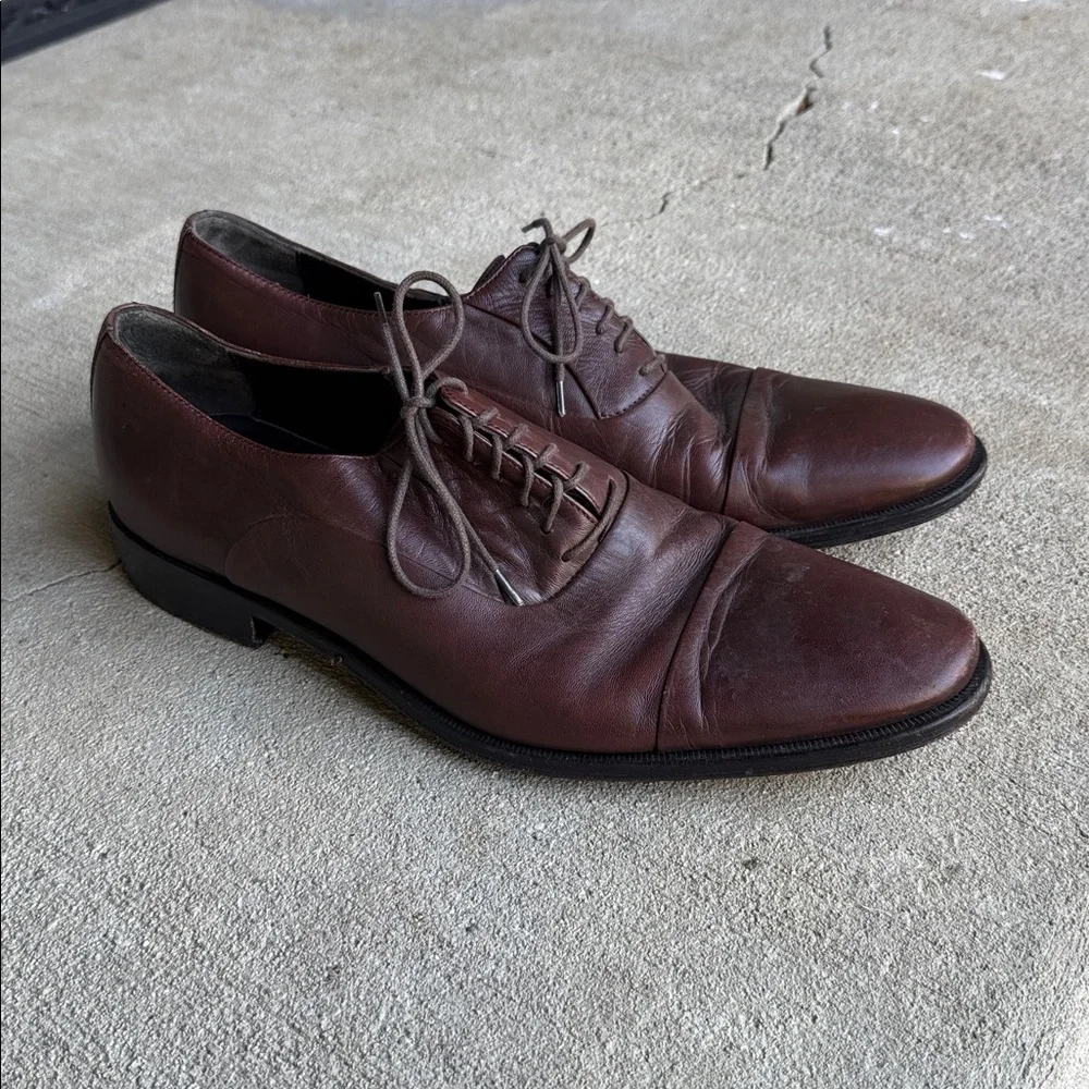 Bruno Magli mens 9.5 M brown solid cap toe leather oxford dress shoes EUC